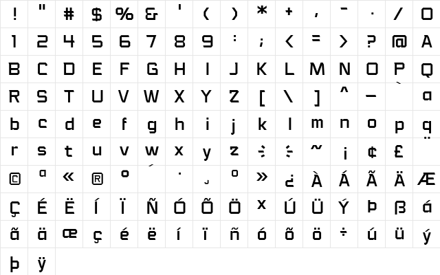 Voice Activated BB Regular  glyph index