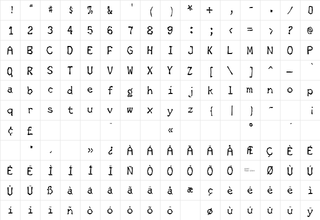 Skigway Regular  glyph index