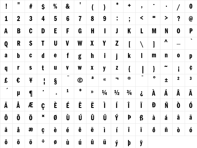 ITC Franklin Gothic LT Demi Compressed  glyph index