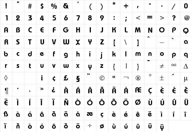 RoundHouseDemi Regular  glyph index