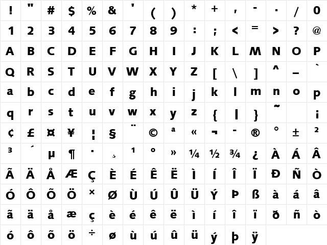 URWSamarkandD Bold  glyph index