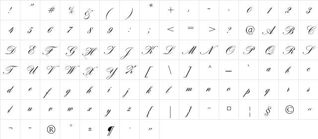 HogarthScriptC Regular  glyph index