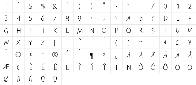 SayerSpiritual MN Regular  glyph index