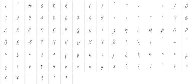Linoleo Script Regular  glyph index