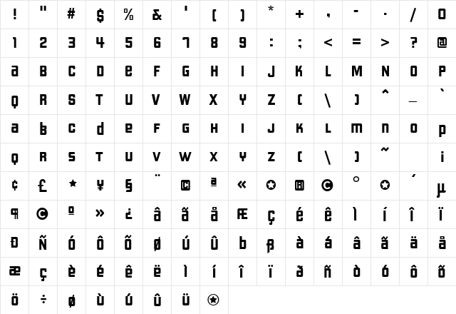 LiquorstoreJazz Regular  glyph index