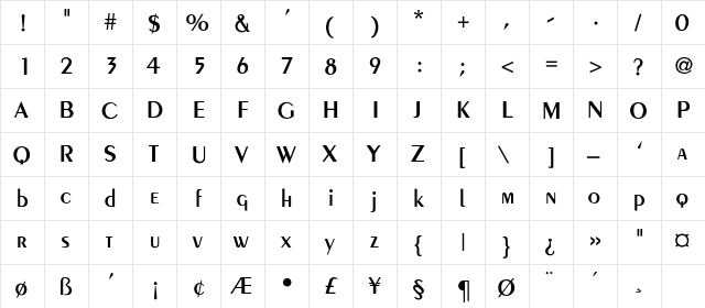 Abbieshire Regular  glyph index