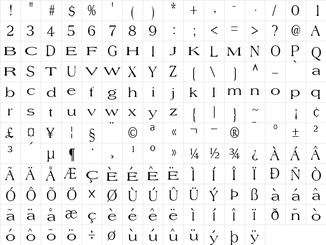 Free Bold  glyph index