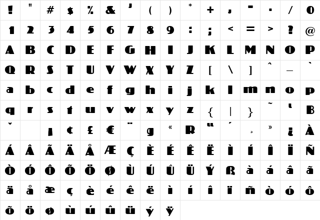 Crossharbour Regular  glyph index