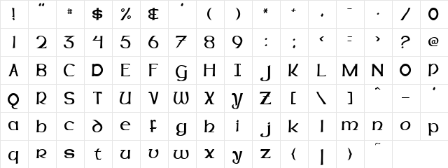 genuine roman Regular  glyph index