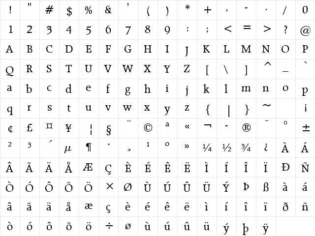 Raleigh Medium  glyph index