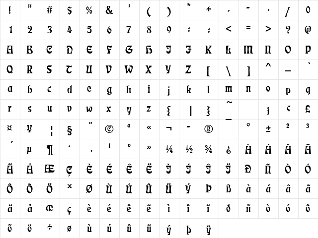 EckmannD Regular  glyph index
