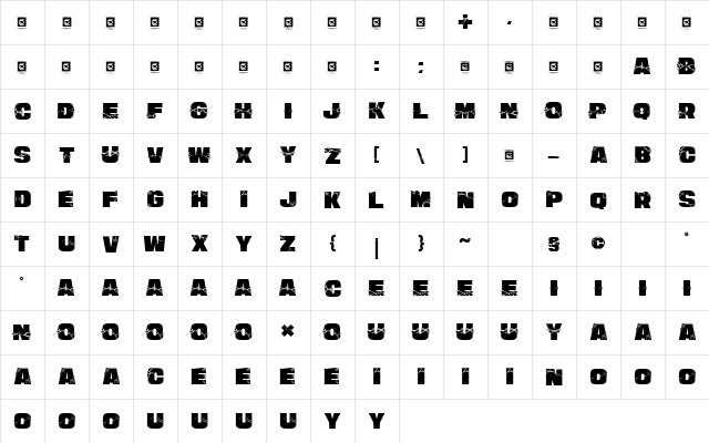 Smash Wall Personal Use  glyph index