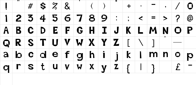 Abierta Regular  glyph index