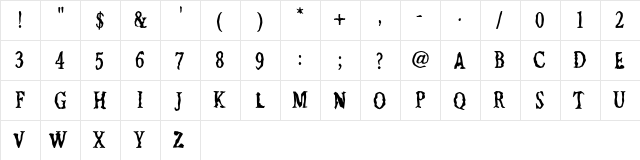 Jilted Medium  glyph index