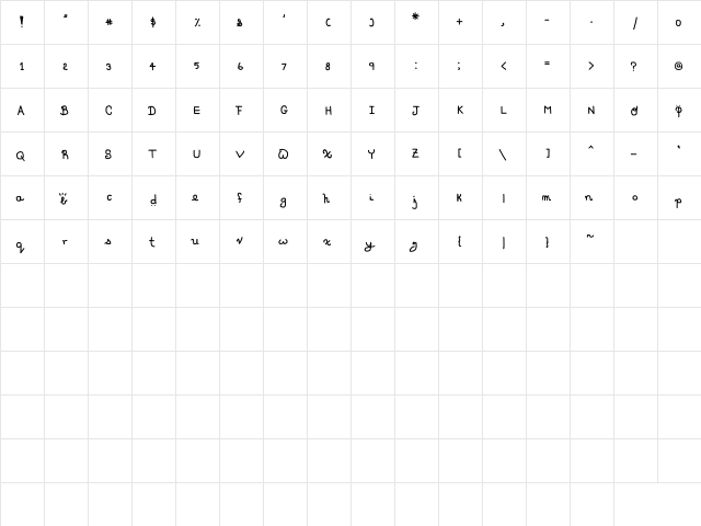 Lola's Girlie Print Regular  glyph index
