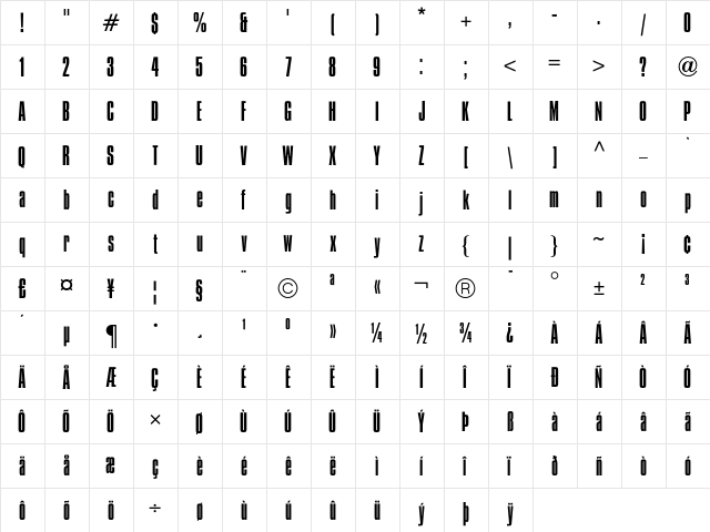 CompactaICG Light  glyph index