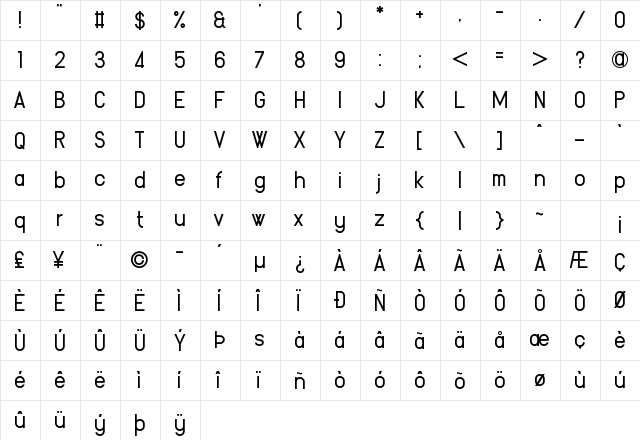 Yetimology Regular  glyph index
