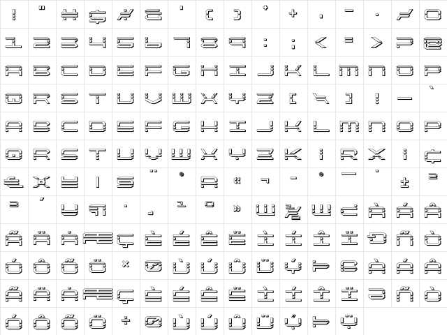 QuickQuick 3D Regular  glyph index