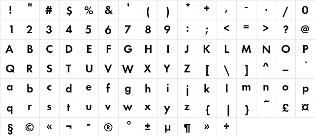 FuturaDemiC Regular  glyph index