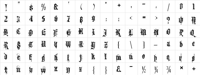Kingthings Spike Regular  glyph index