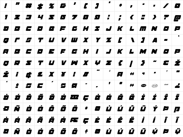 Banjin Condensed Italic Condensed Italic  glyph index