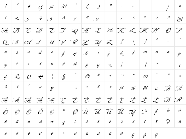 Arcana GMM Std Manuscript Regular  glyph index
