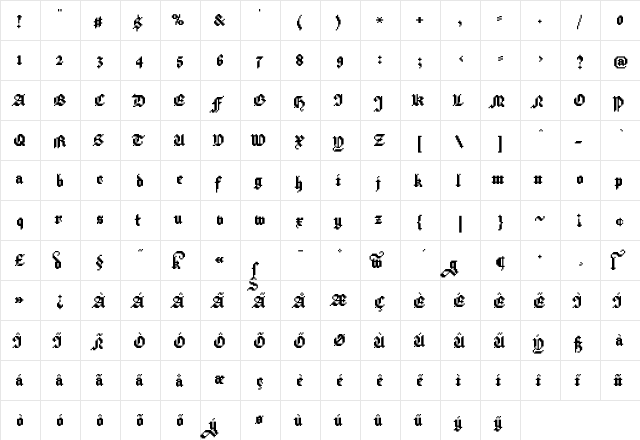 New Hildegard Std Flash  glyph index