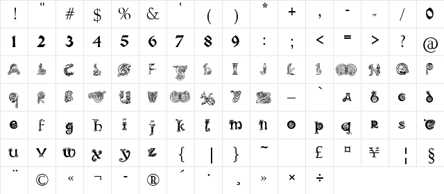 Pauls Illuminated Celtic Font Regular  glyph index