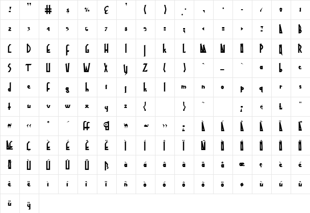 BlackRocks Regular  glyph index