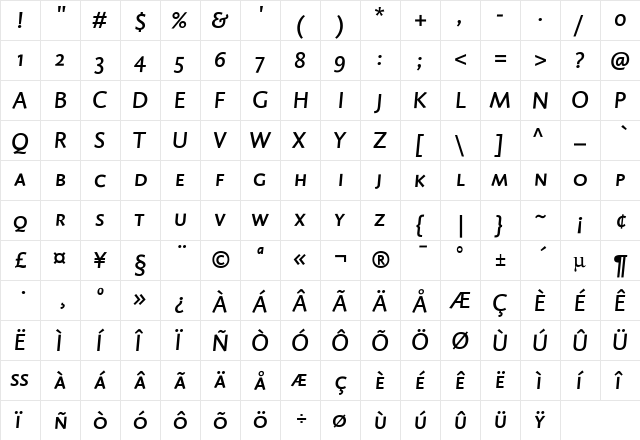 DTLCaspariTCapsMedium Regular  glyph index