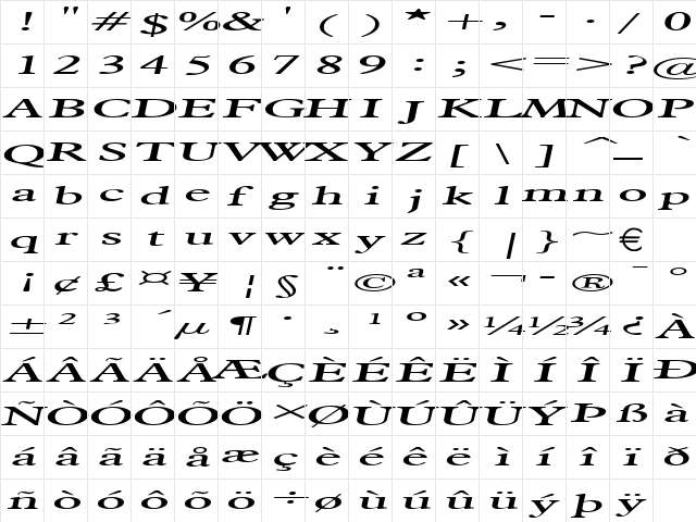 NadineExtended Italic  glyph index