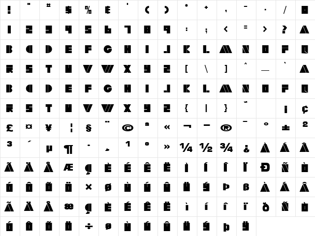 ArtyTimesReg52 Bold  glyph index