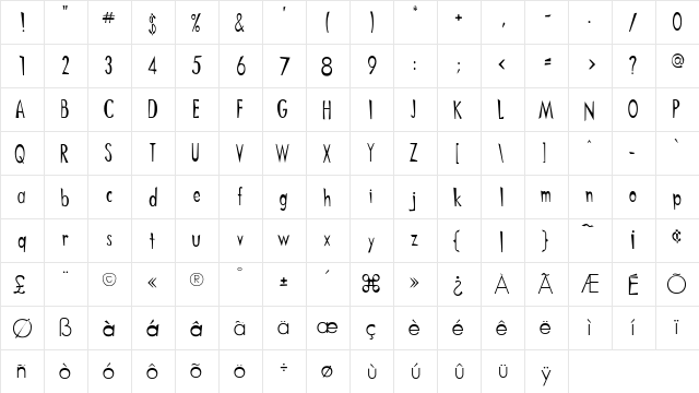 Ditnees Regular  glyph index