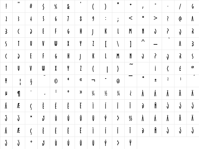 URWOklahomaOpeD Regular  glyph index