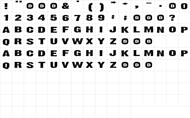 Blackhole Regular  glyph index