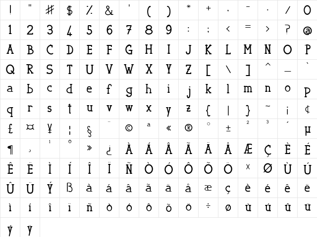 Bellerophon Regular  glyph index
