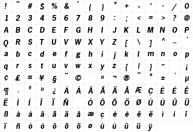 MacroBlackSSK BoldItalic  glyph index