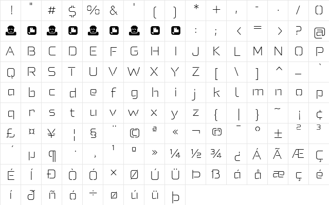 Felona st ExtLt Regular  glyph index