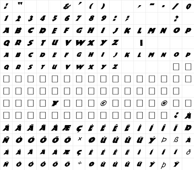 FZ JAZZY 24 ITALIC Normal  glyph index