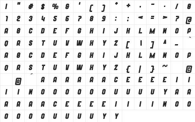 Wynford Line Italic  glyph index