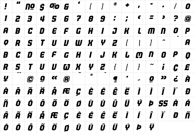 Judgement BoldItalic  glyph index
