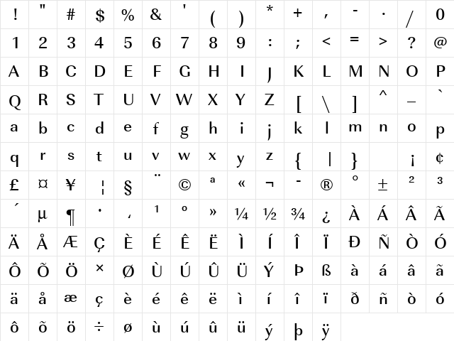 URWImperialTMed Regular  glyph index