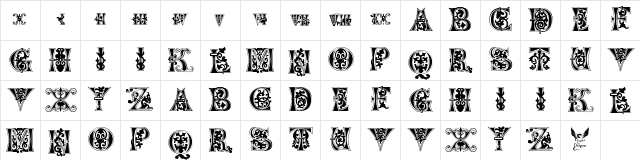 Floral Majuscules, 11th c. Regular  glyph index