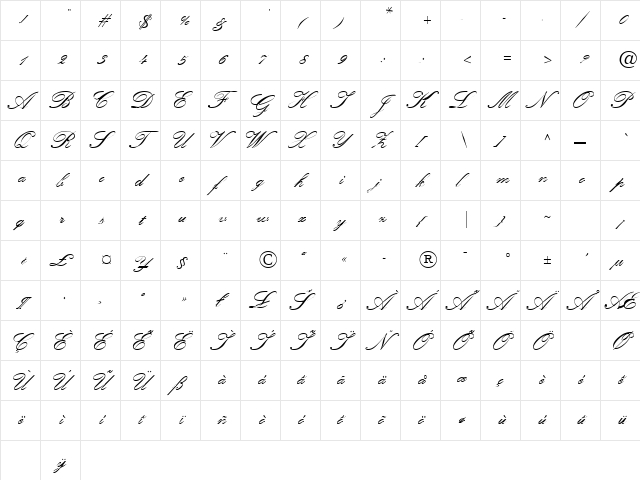 KUENSTB Regular  glyph index