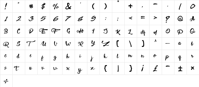 Cellest Regular  glyph index