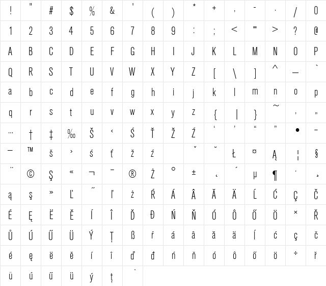 AcciuTEELigCon Regular  glyph index