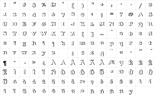 CooperBlaDBolRe1 Regular  glyph index