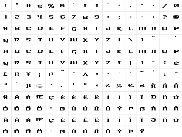 Kreature Kombat Regular  glyph index