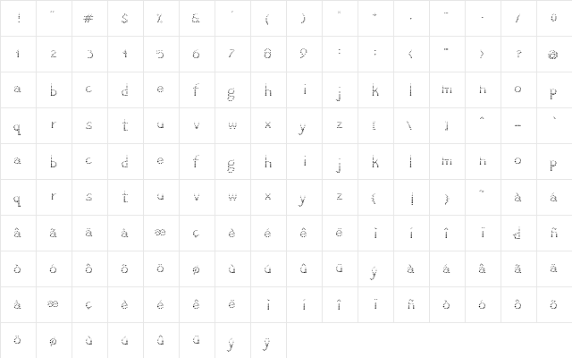 giraf light with more letters. Regular  glyph index