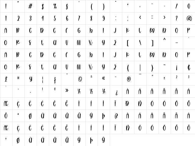 California Sunrise Regular  glyph index
